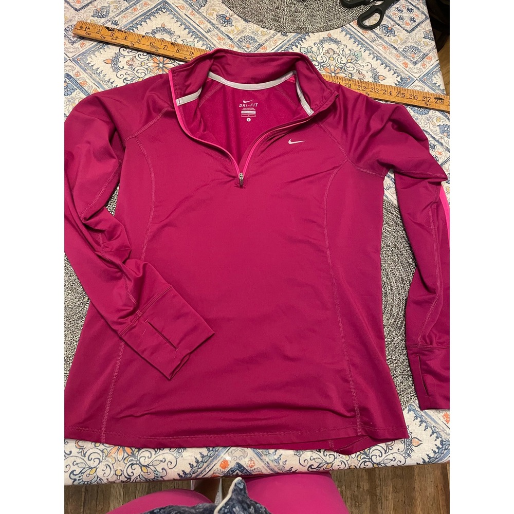 Nike Running Dri-FIT Half Zip Pullover Magenta Pink Thumbholes Womens Large L
